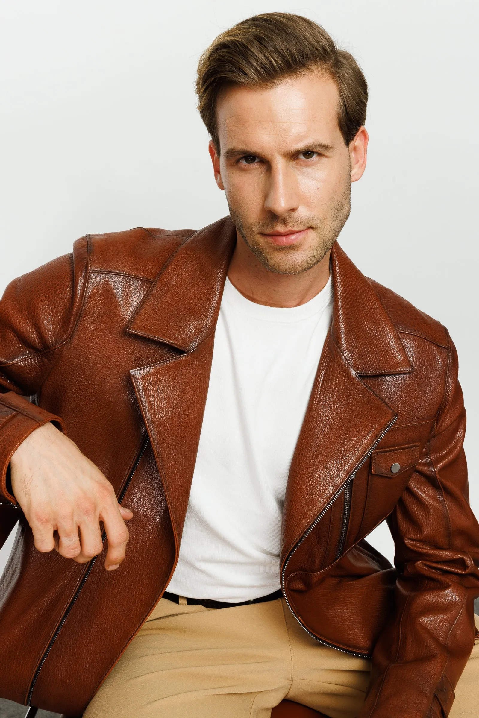 The Monola Tan Leather Men Jacket