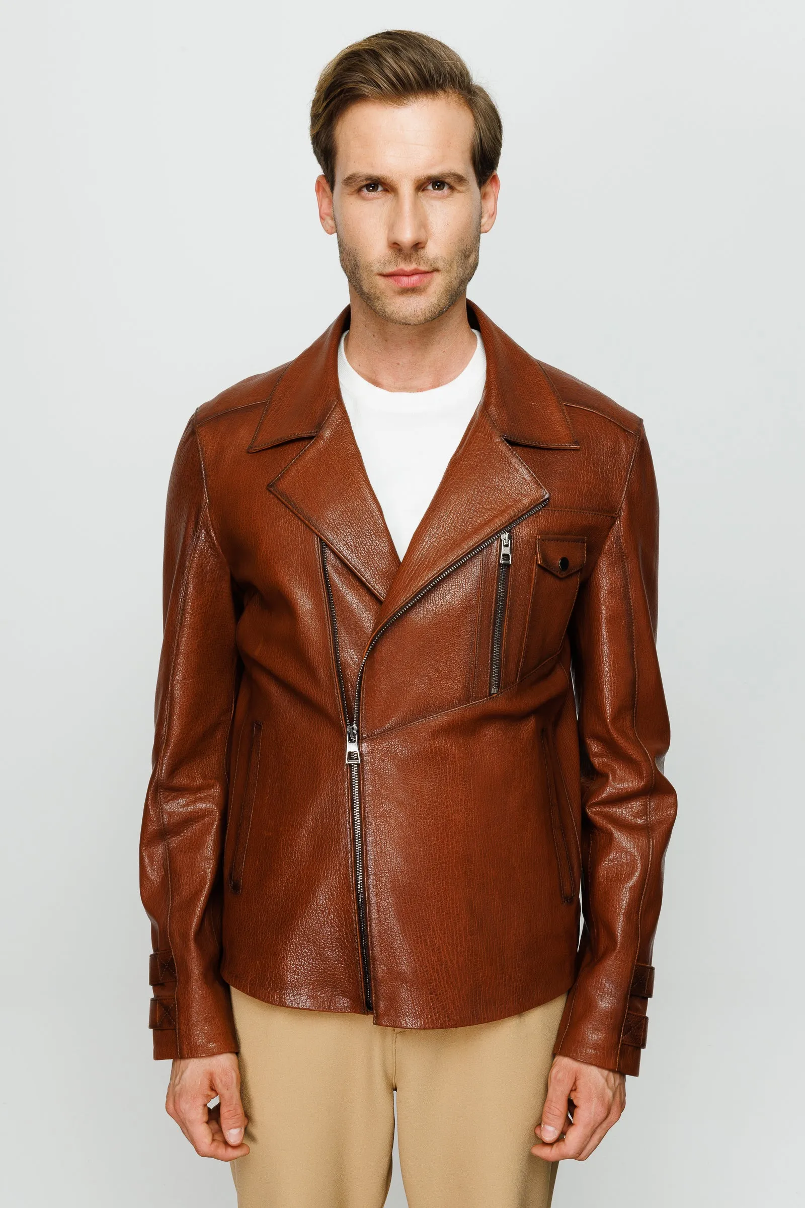 The Monola Tan Leather Men Jacket