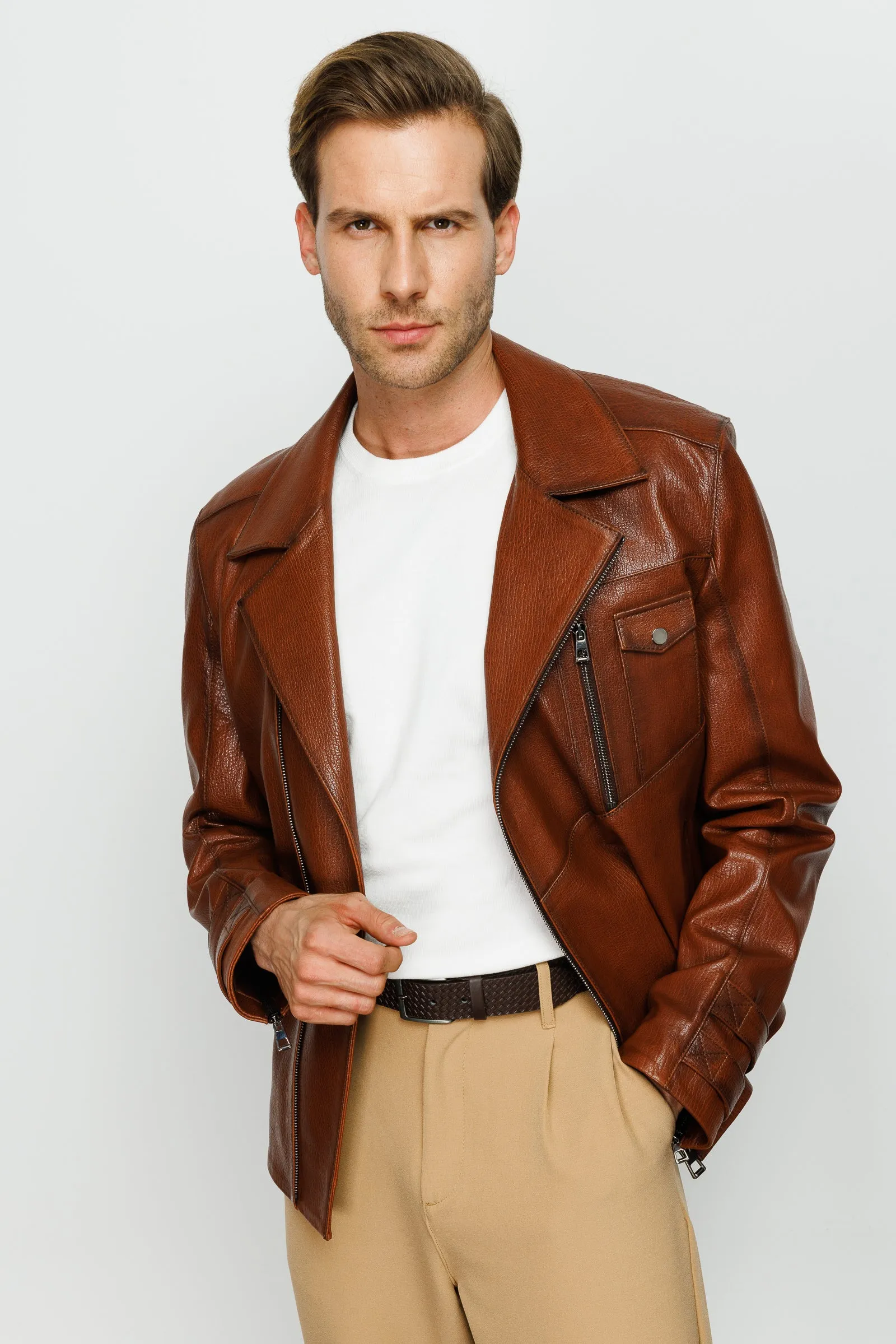 The Monola Tan Leather Men Jacket