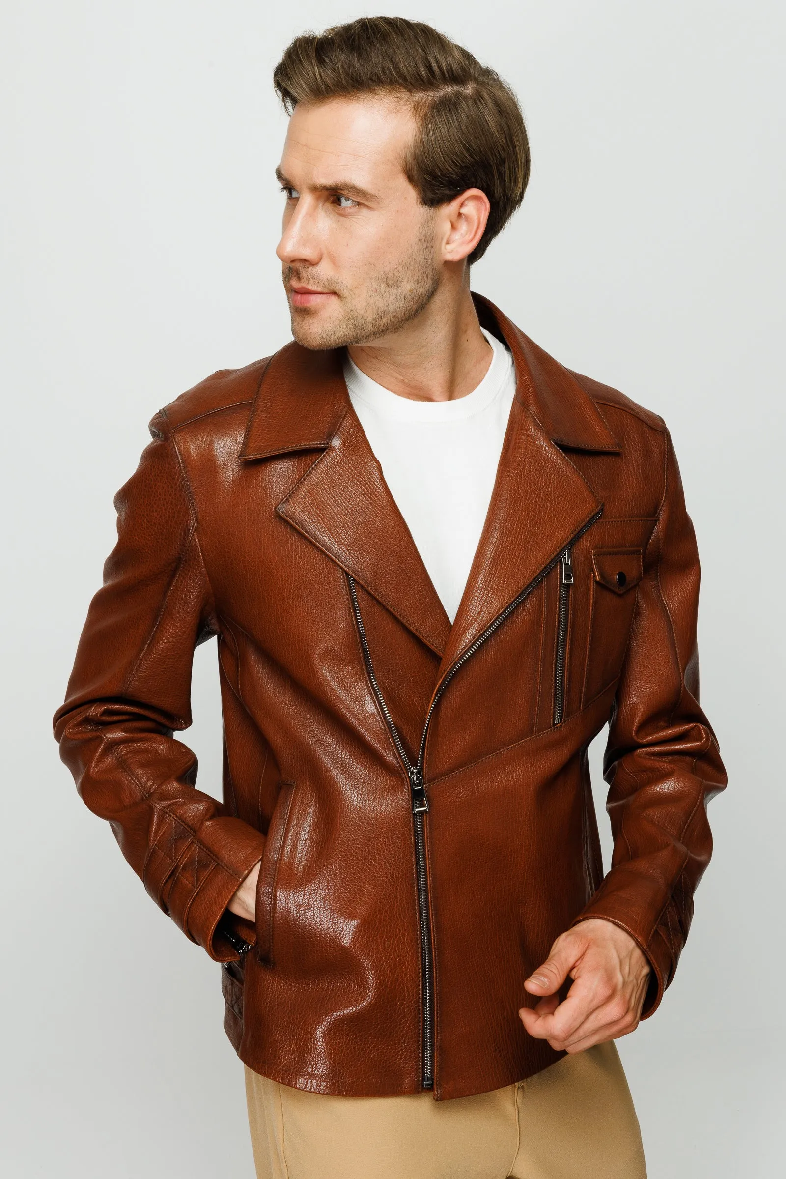 The Monola Tan Leather Men Jacket