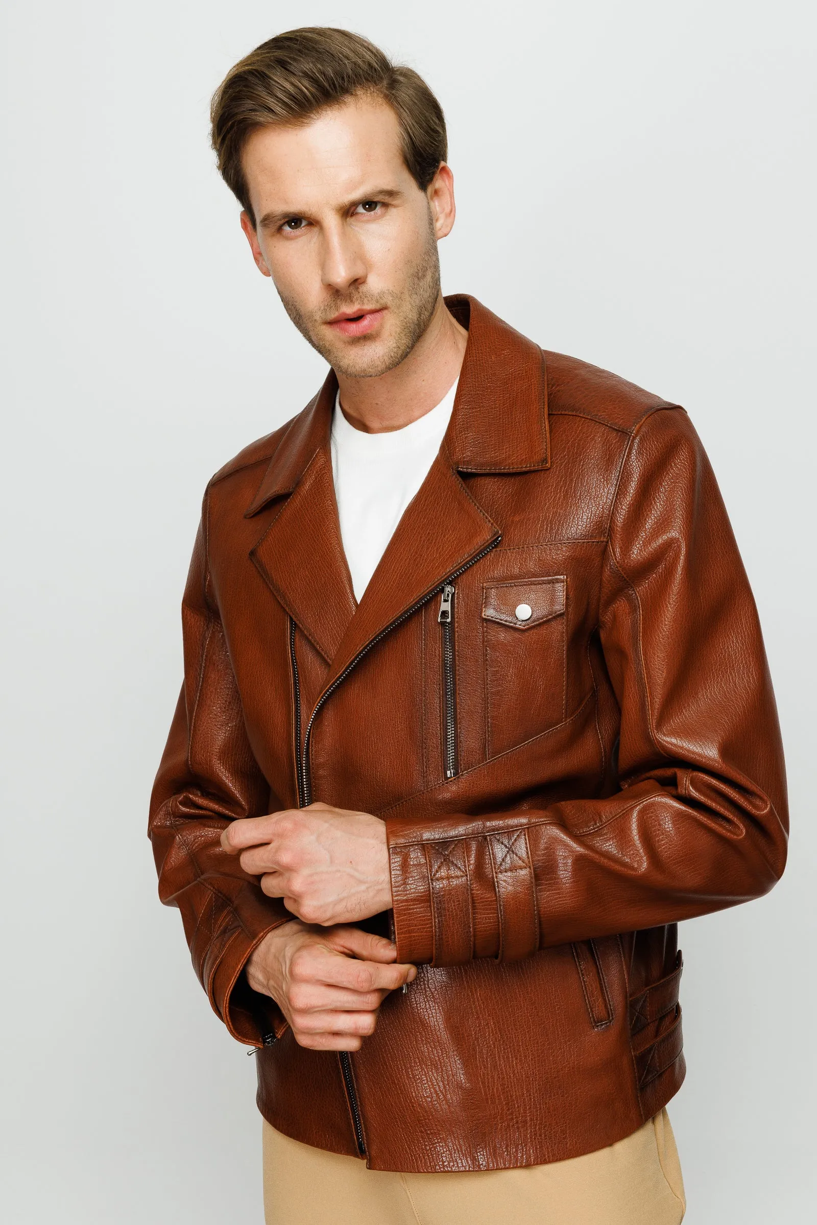 The Monola Tan Leather Men Jacket