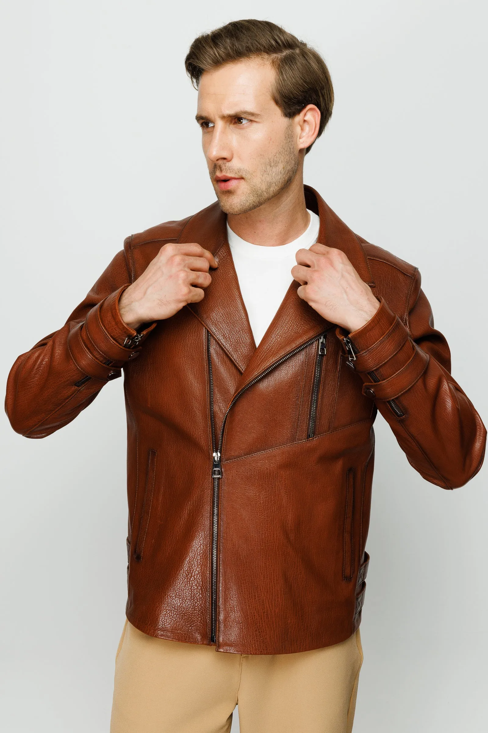 The Monola Tan Leather Men Jacket