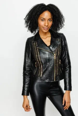 The Nayro Pythn Black Leather Women Jacket