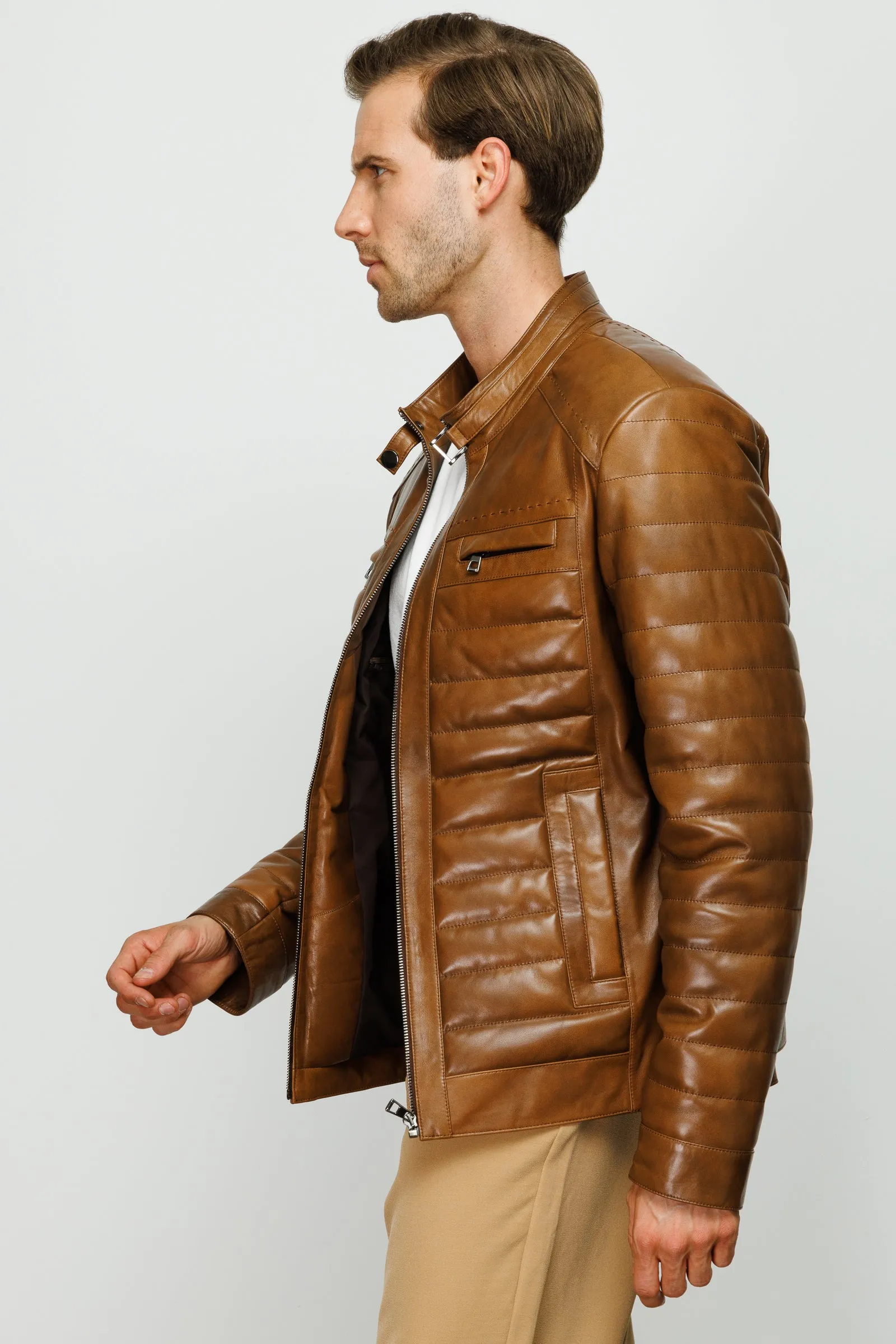 The Wilkerson Tan Leather Men Jacket