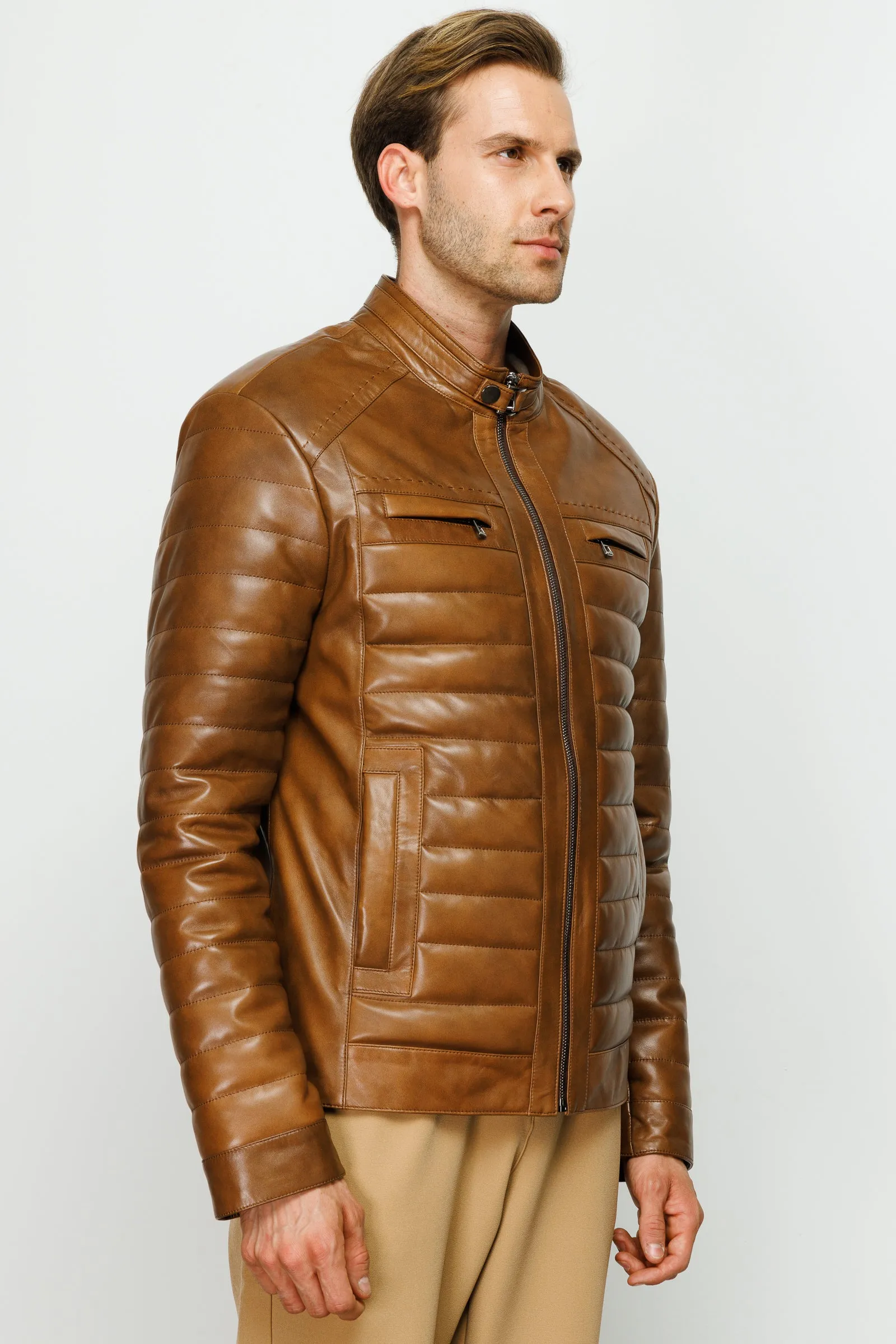 The Wilkerson Tan Leather Men Jacket