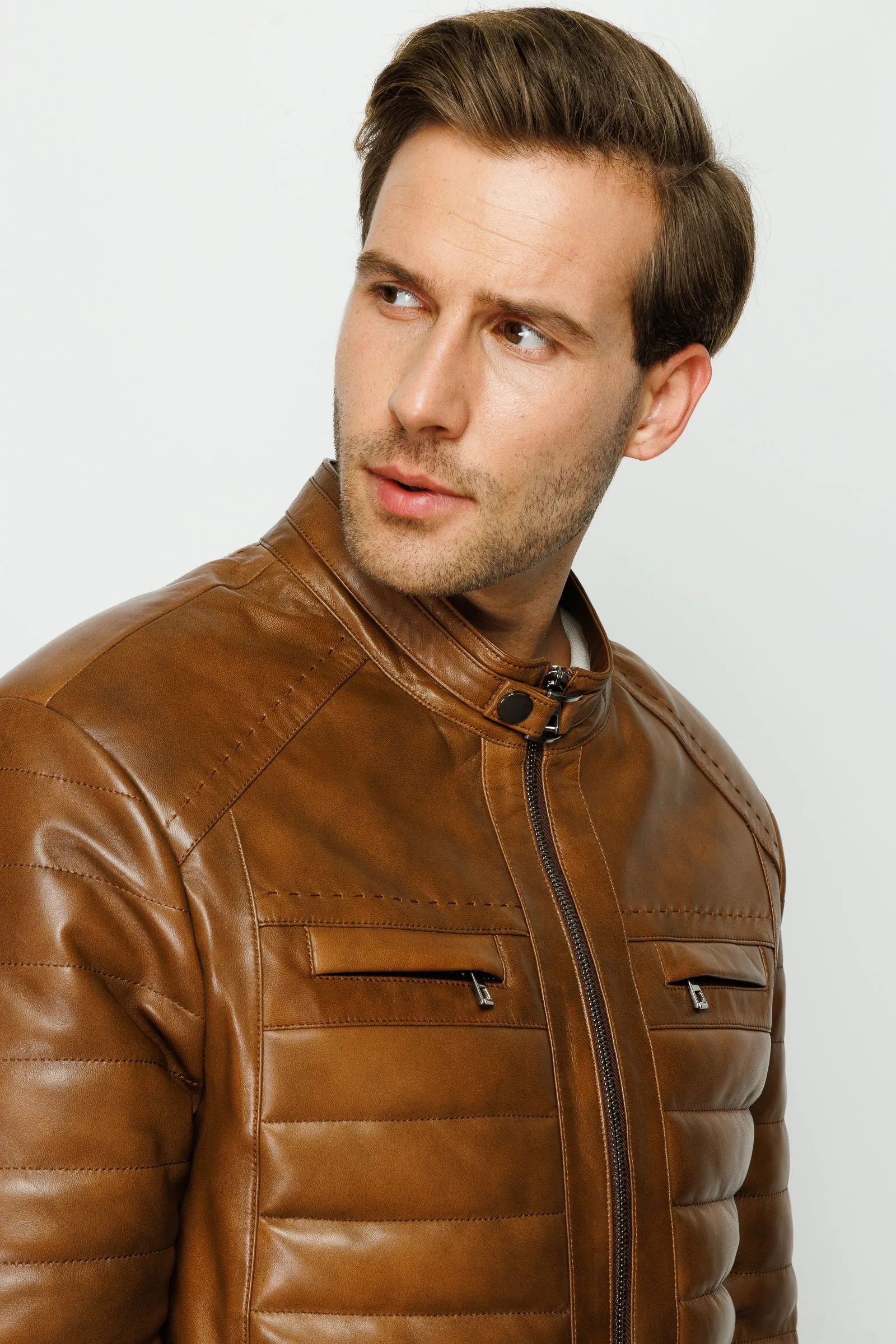 The Wilkerson Tan Leather Men Jacket