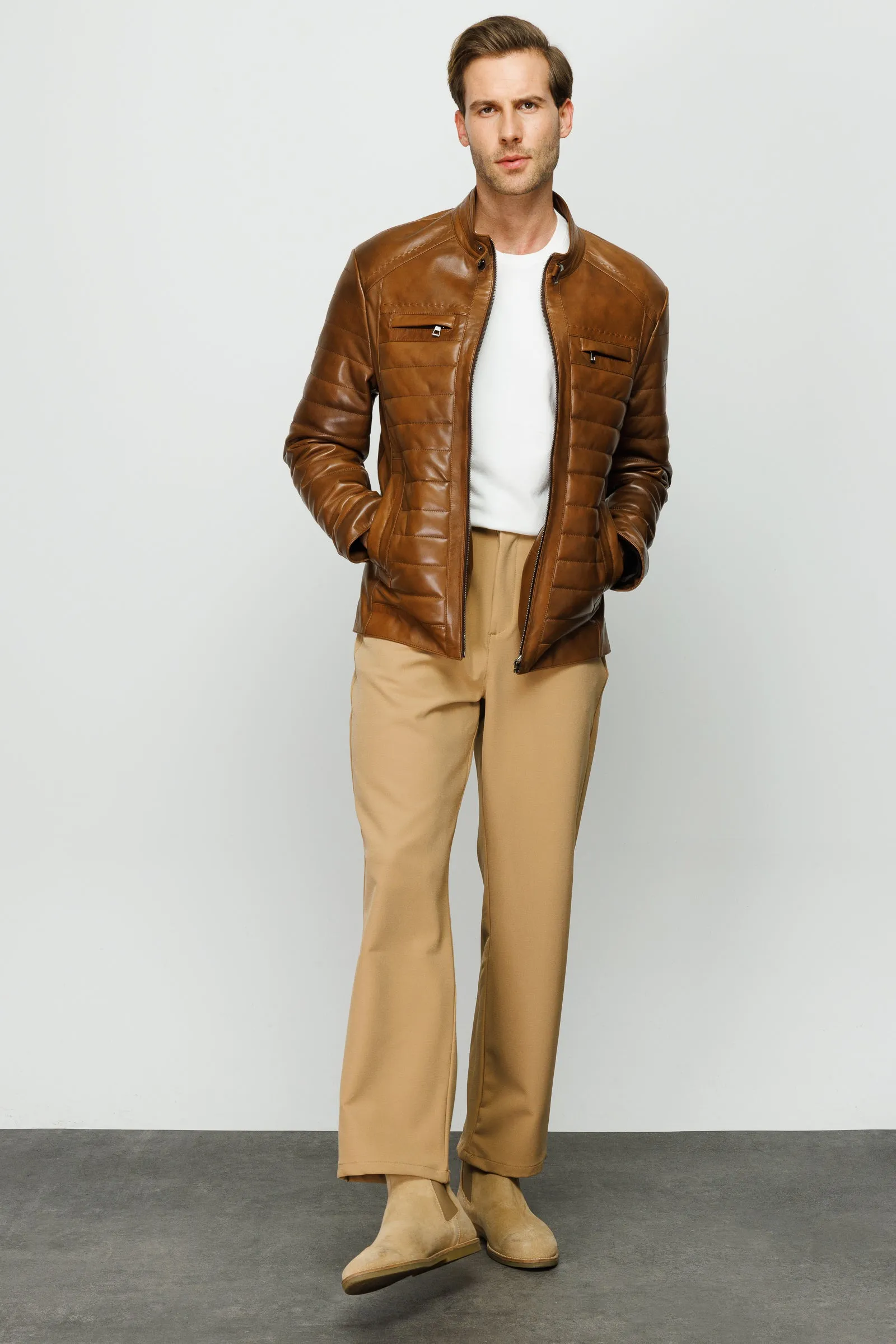 The Wilkerson Tan Leather Men Jacket