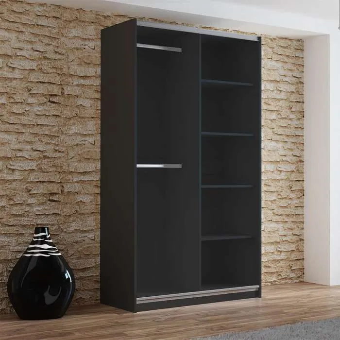 VIGO 120cm Sliding Door Wardrobe Black Mirror