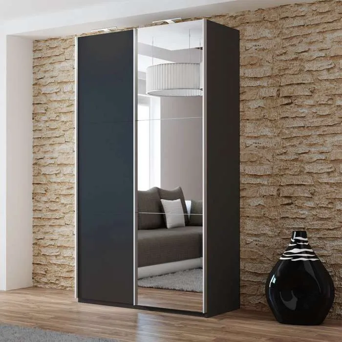 VIGO 120cm Sliding Door Wardrobe Black Mirror