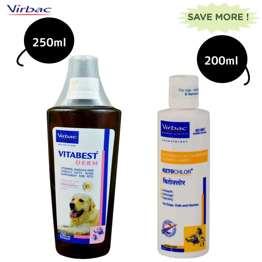 Virbac Vitabest Derm Omega Syrup (250ml) and Ketochlor Shampoo (200ml) Combo