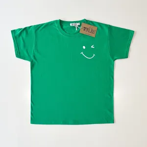 Wink Smiley Unisex Green Kids  T-shirt