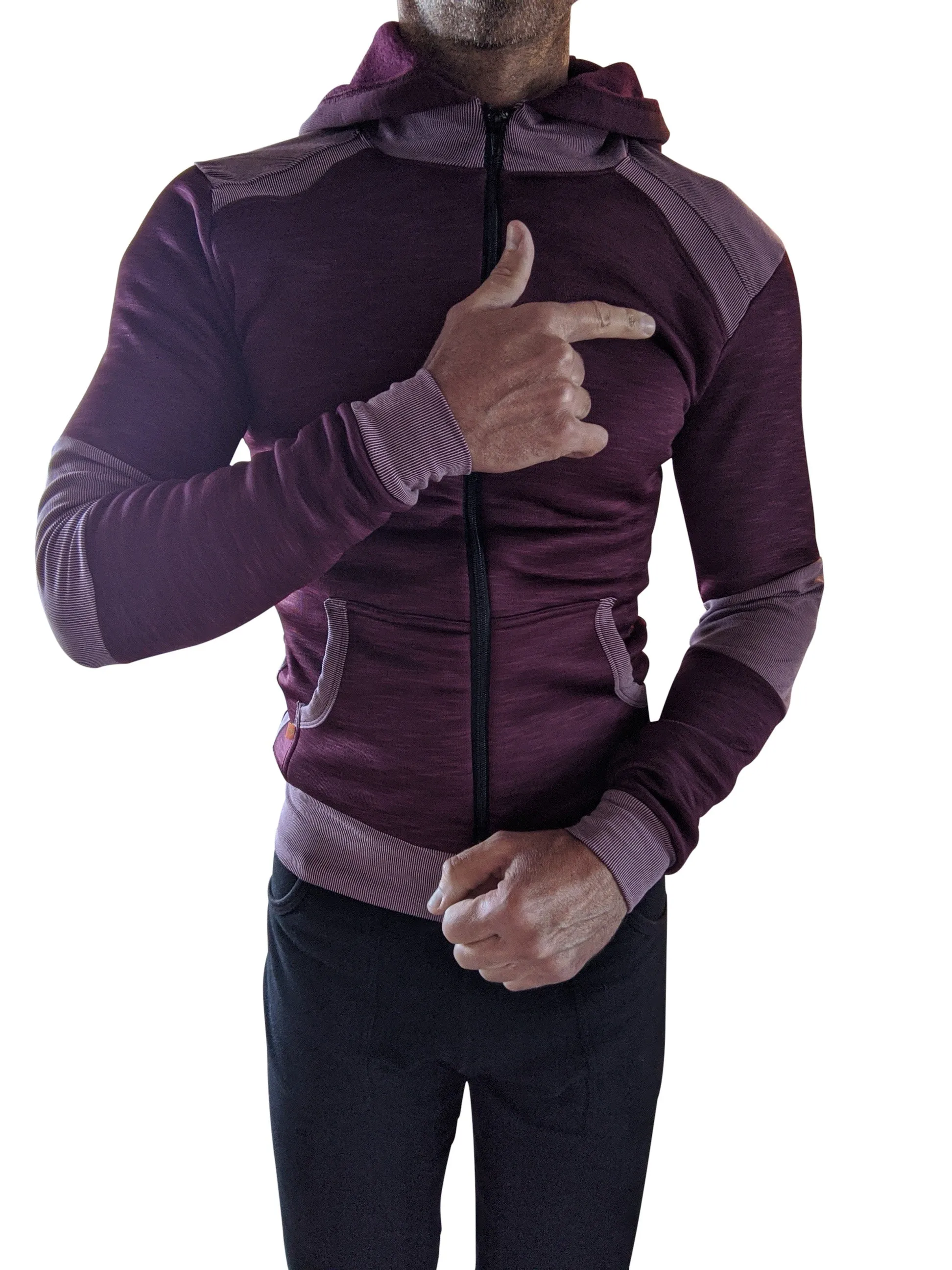 **Winter Collection** HEAVY-Weight Performance-Luxe-Fleece Form-fit Crossover Yoga Track Hoodie (Plum Purple)