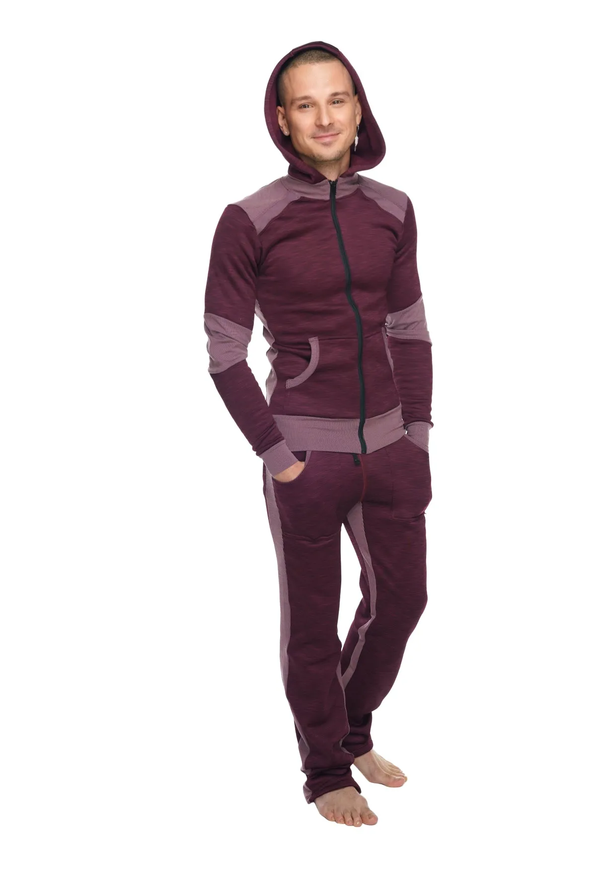 **Winter Collection** HEAVY-Weight Performance-Luxe-Fleece Form-fit Crossover Yoga Track Hoodie (Plum Purple)