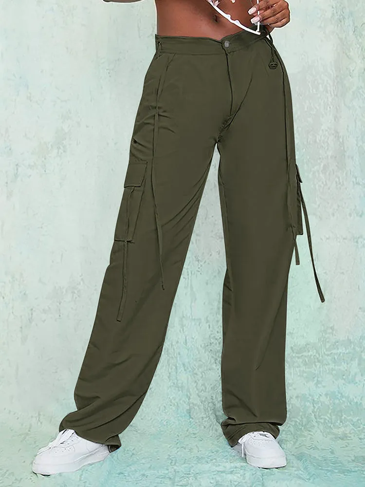 Women Fashion Baggy Relaxed Fit Long Cargo Pant Trousers