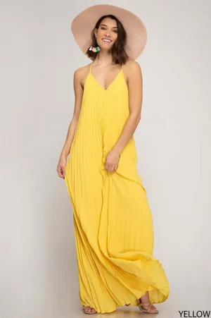 Yellow Pleated Woven Maxi Dress